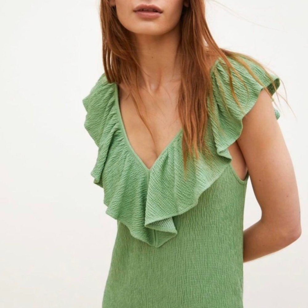 Zara Textured Ruffle Weave Dress S - Picture 3 of 4